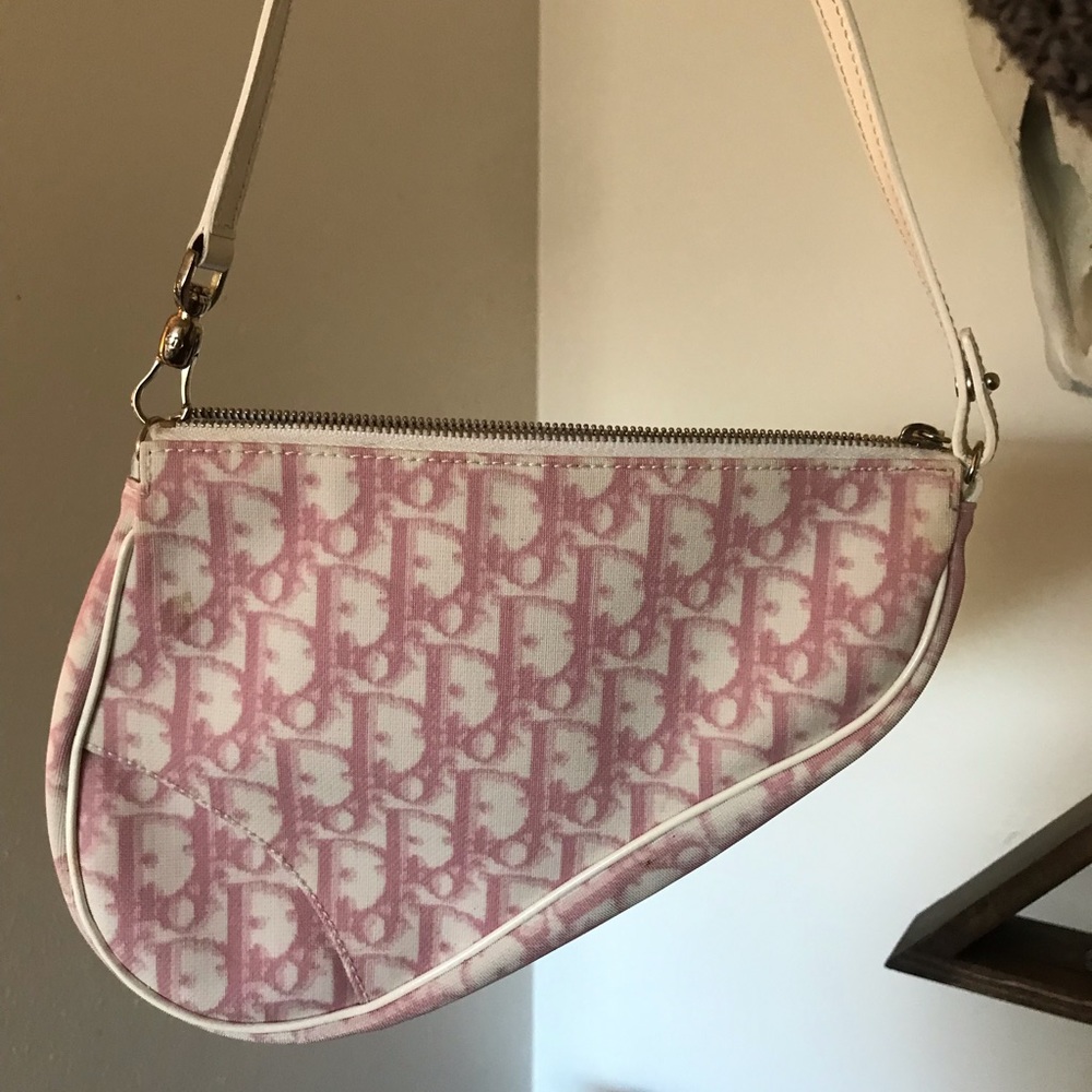 Pink Christian Dior monogram saddle bag